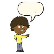 cartoon boy laughing and pointing with speech bubble N8