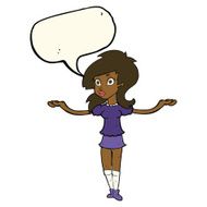 cartoon confused pretty girl with speech bubble N8