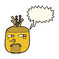 cartoon gold robot head with speech bubble N7