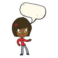 cartoon pretty woman pointing with speech bubble N27