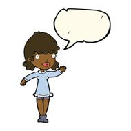 cartoon woman waving with speech bubble N228