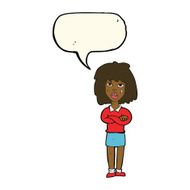 cartoon tough woman with folded arms speech bubble N8