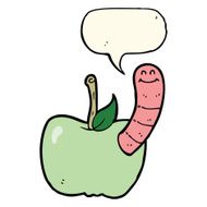 cartoon apple with worm speech bubble N33