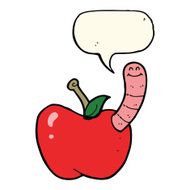 cartoon apple with worm speech bubble N34