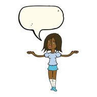 cartoon woman shrugging shoulders with speech bubble N323