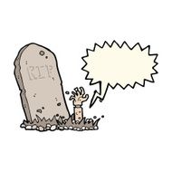 cartoon zombie rising from grave with speech bubble N9