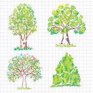 Set of beautiful green trees Doodle