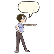 cartoon hip woman pointing with speech bubble N7