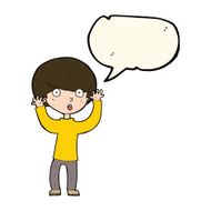 cartoon startled boy with speech bubble N19