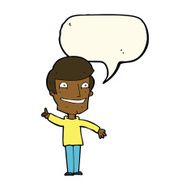 cartoon grinning man with idea speech bubble N8