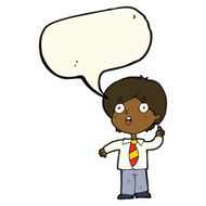 cartoon schoolboy answering question with speech bubble N8