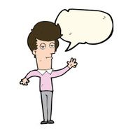 cartoon bored man waving with speech bubble N6