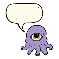 cartoon alien head with speech bubble N8