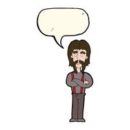 cartoon long mustache man with folded arms speech bubble N7