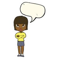 cartoon woman with crossed arms speech bubble N32