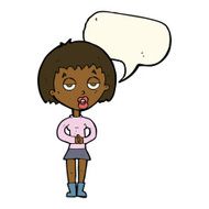 cartoon bored woman waiting with speech bubble N8
