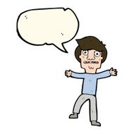 cartoon boy panicking with speech bubble N19
