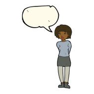 cartoon shy woman with speech bubble N34