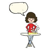 cartoon woman ironing with speech bubble N7