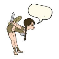 cartoon viking girl bowing with speech bubble N6