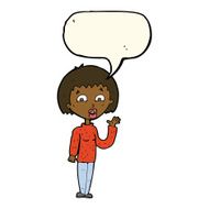 cartoon woman waving with speech bubble N231
