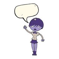 cartoon vampire girl waving with speech bubble N8