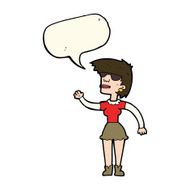 cartoon woman in spectacles waving with speech bubble N7