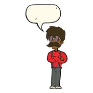 cartoon hipster man with mustache and spectacles speech bub N8
