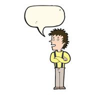 cartoon boy with folded arms speech bubble N11
