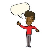 cartoon worried man reaching out with speech bubble N16