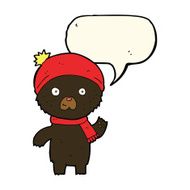 cartoon waving black bear with speech bubble N35