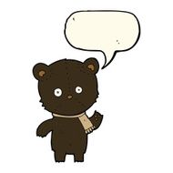 cartoon waving black bear with speech bubble N36