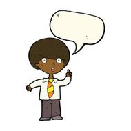 cartoon school boy answering question with speech bubble N31