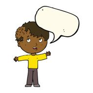 cartoon boy with growth on head speech bubble N26