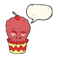 spooky skull cupcake cartoon with speech bubble N7