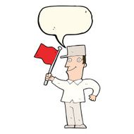 cartoon man waving flag with speech bubble N7