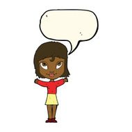 cartoon woman with open arms speech bubble N71