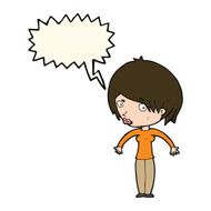 cartoon woman shrugging with speech bubble N41