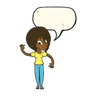 cartoon woman waving with speech bubble N234