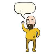cartoon bearded man waving with speech bubble N7