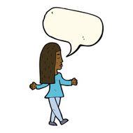 cartoon woman shrugging shoulders with speech bubble N327