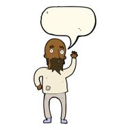 cartoon bearded man waving with speech bubble N8