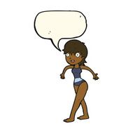 cartoon happy woman in swimming costume with speech bubble N8