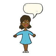 cartoon woman with open arms speech bubble N73