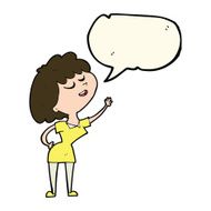 cartoon happy woman about to speak with speech bubble N7
