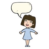 cartoon happy woman in dress with speech bubble N19