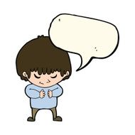 cartoon shy boy with speech bubble N13