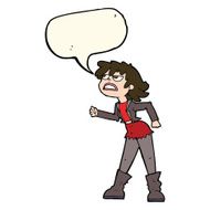 cartoon angry biker girl with speech bubble N7