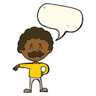 cartoon man making camp gesture with speech bubble N20