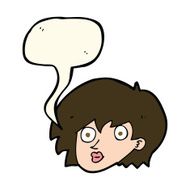 cartoon surprised female face with speech bubble N45